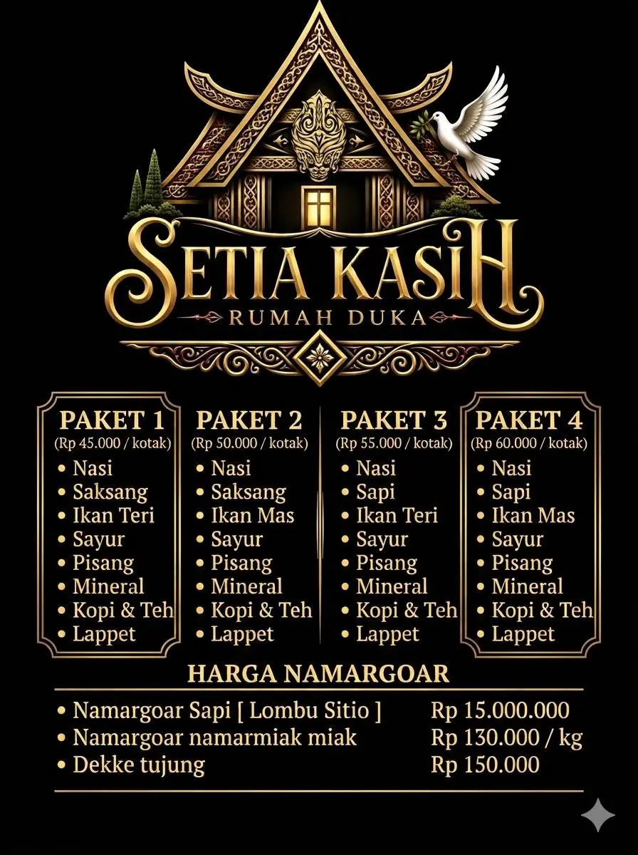 Poster paket konsumsi dan harga Namargoar Rumah Duka Setia Kasih